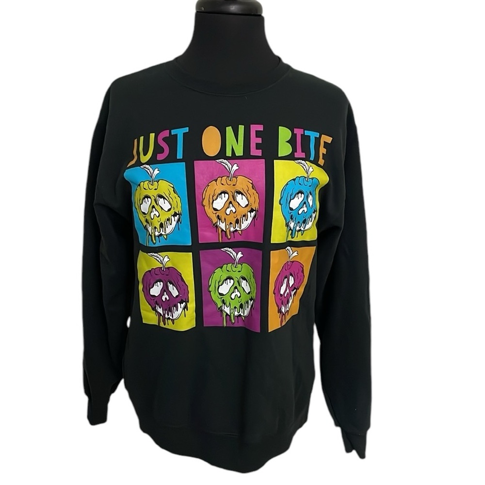 Disney Parks Snow White Just One Bite black sweatshirt. Women’s Size Small.